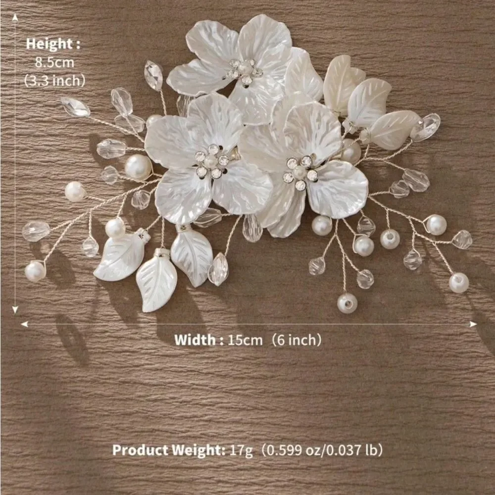 Anthropologie White Floral Pearl Hair Clip R375